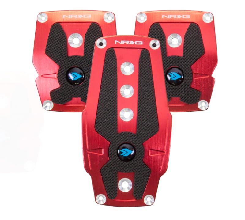 Brushed Aluminum NRG Sport Pedal M/T - Red w/Black Rubber Inserts