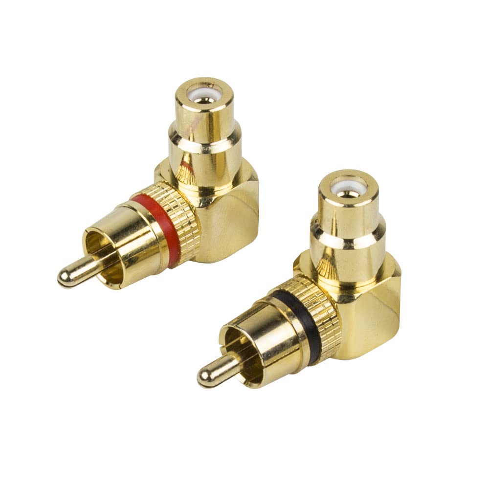 METRA ELECTRONICS RAPTOR PRO SERIES GOLD RIGHT ANGLE RCA BARREL CONNECTORS - MALE TO FEMALE