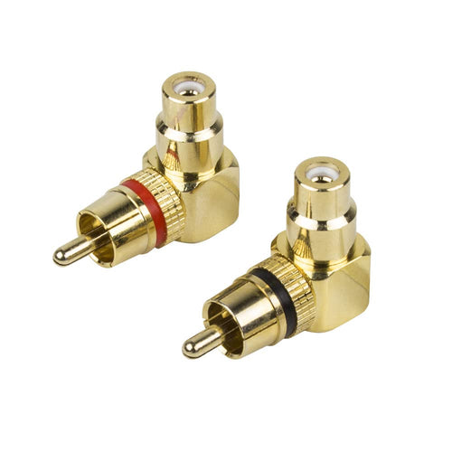 METRA ELECTRONICS RAPTOR PRO SERIES GOLD RIGHT ANGLE RCA BARREL CONNECTORS - MALE TO FEMALE