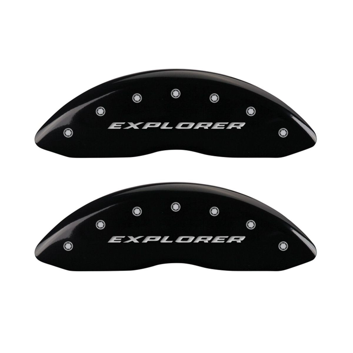 SET OF 4 CALIPER COVERS, BLACK, FRONT AND REAR: EXPLORER, SILVER CHARACTERS