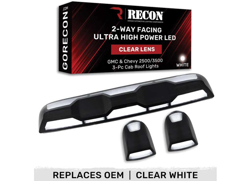 Heavy-Duty GMC & Chevy 20-25 (4th Gen) Cab Roof Light Set 2-Way Front & Rear Facing Ultra High-Power White LEDs - (ATTN: This cab light kit replaces Factory/OEM installed cab roof lights) - Multiple Lens