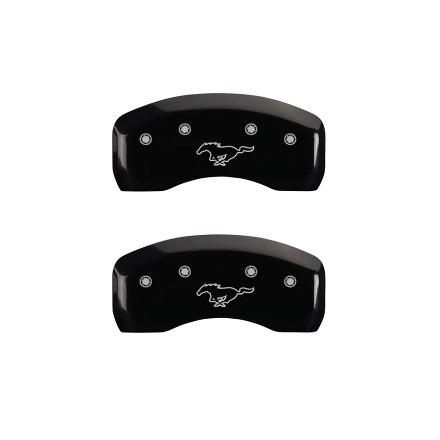 SET OF 4 CALIPER COVERS, MUSTANG FRONT: - PONY REAR:, BLACK, SILVER CHARACTERS
