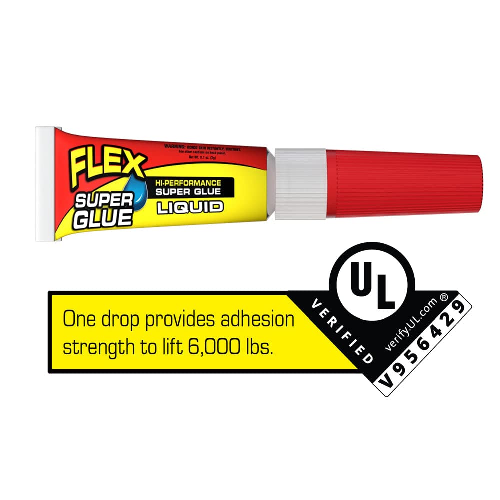 Flex Liquid Super Glue, (2) 3 Gram Tubes, 10-Pack, Clear, Instant Bond, Quick Dry, Cyanoacrylate Adhesive, Precision Tip for Wood, Metal, Plastic, Crafts, Ceramic, and Toy Repairs