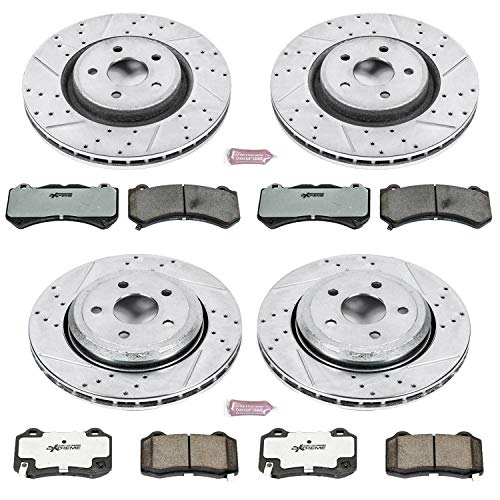 Brake Pad & Rotor Kit Power Stop For 2012 2013 Jeep Grand Cherokee SRT8, 2014-2017 Jeep Grand Cherokee SRT - Front & Rear Carbon Fiber Brake Pads with Drilled & Slotted Rotors Replacement, K5958-26