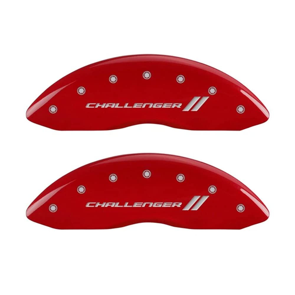 Brake Caliper Covers for 2011-2023 Dodge Challenger & 2011-2023 Dodge Charger - MGP Caliper Covers (Requires Dual Piston Front Caliper) Front and Rear Set - Engraved CHALLENGER // Logo (Red)