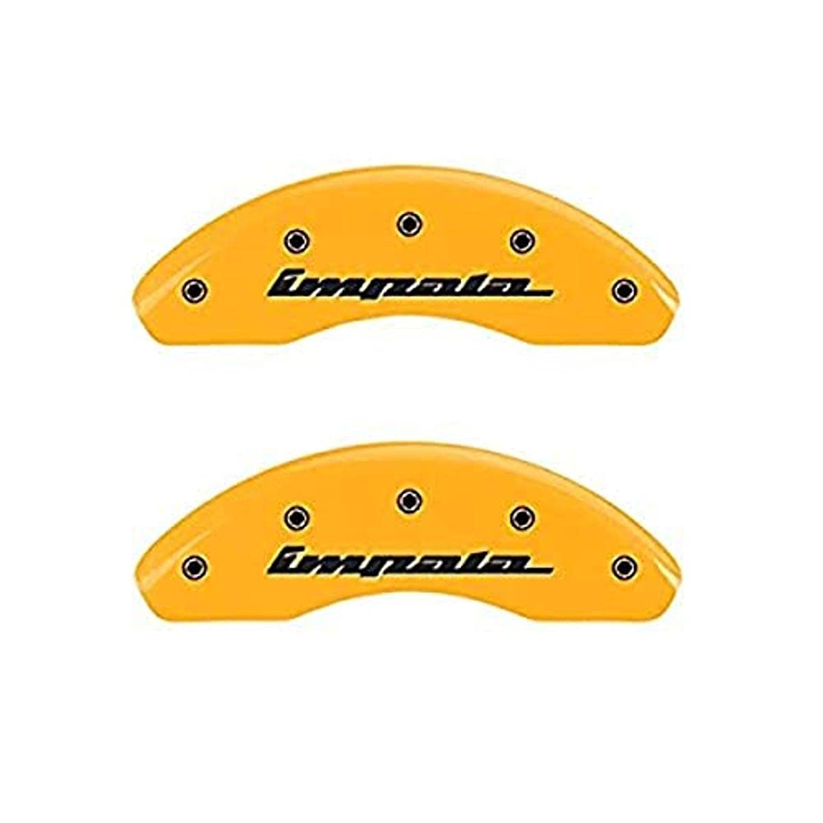 Caliper Covers MGP 14223SIMPYL, Set of 4 (Yellow Engraved Front and Rear: Impala Powder Coat Finish Black Characters)