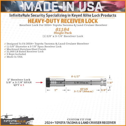 Receiver Lock 61194 | Single Pack for 2024+ Toyota Tacoma & Land Cruiser