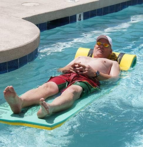 Aqua Lily Pad 85 x 24 Inch Single Adult Tadpole Floating Foam Pool Lounger Water Blanket Table Bed Mat with Pillow Straps & Storage Bag, Green/Yellow