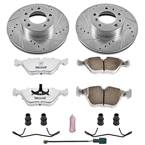 Power Stop K379-26 Z26 Carbon Fiber Brake Pads Front with Drilled & Slotted Brake Rotors Kit For BMW 540i, BMW 735i, BMW 735iL, BMW 740i, BMW 740iL, BMW 750iL [Model Specific]