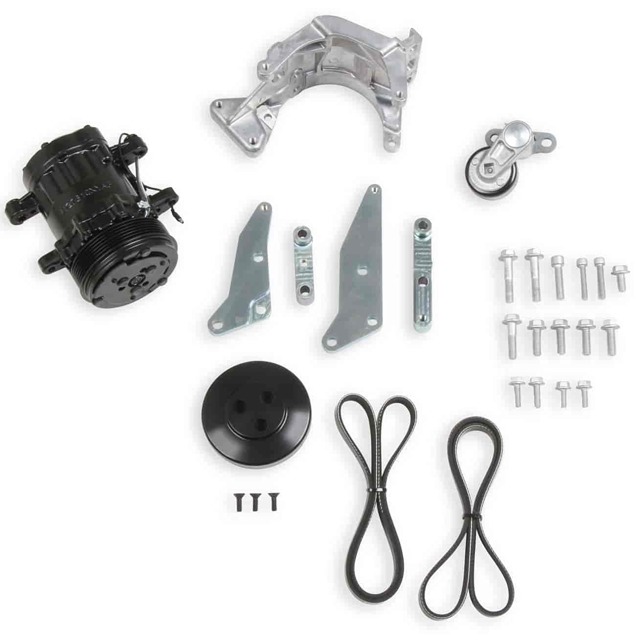 Holley Low LS Drive System 20-160BK (A/C) w/Sanden SD7 Compressor - Black Finish Passenger's Side