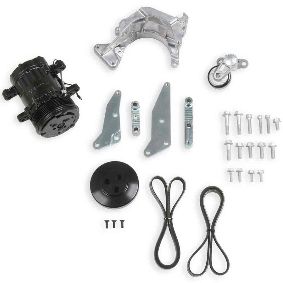 Holley Low LS Drive System 20-160BK (A/C) w/Sanden SD7 Compressor - Black Finish Passenger's Side