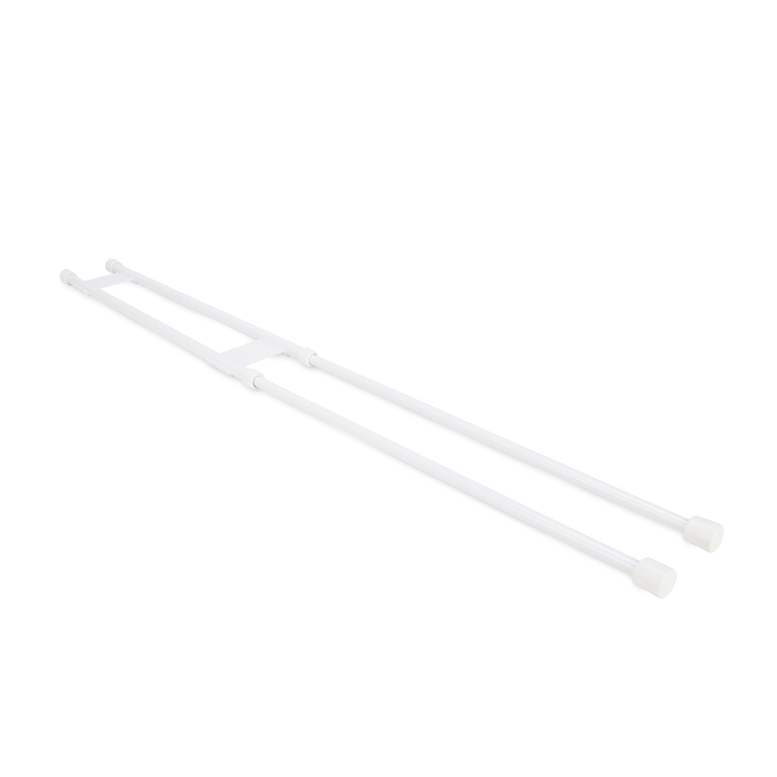 Camco 34" RV Double Refrigerator Bar -Holds Food and Drinks in Place During Travel - Prevents Messy Spills - Spring Loaded and Extends Between 19" and 34" - White (44074)