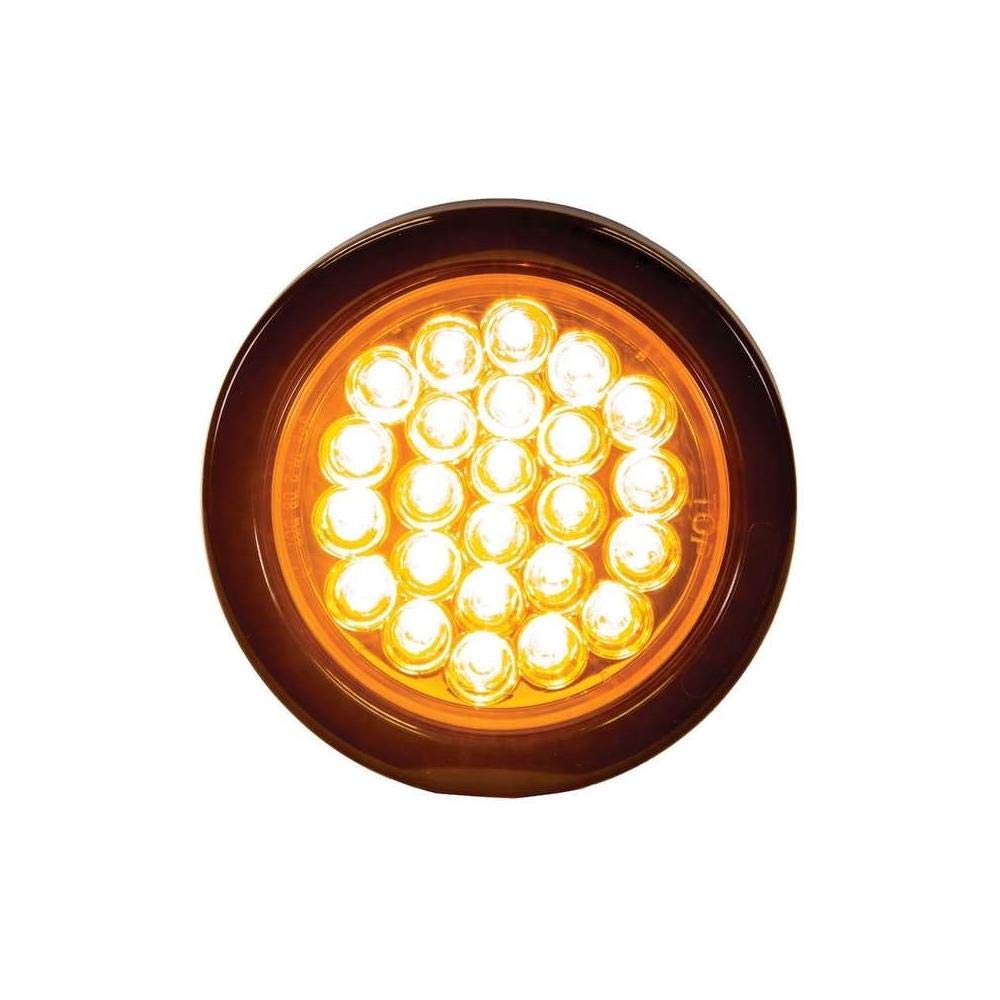 4 Inch Buyers Products Amber Recessed Strobe Light, Round Quad Flash Warning Light, 24 LEDs, LED Flashing Lights for Vehicles, Truck Accessories