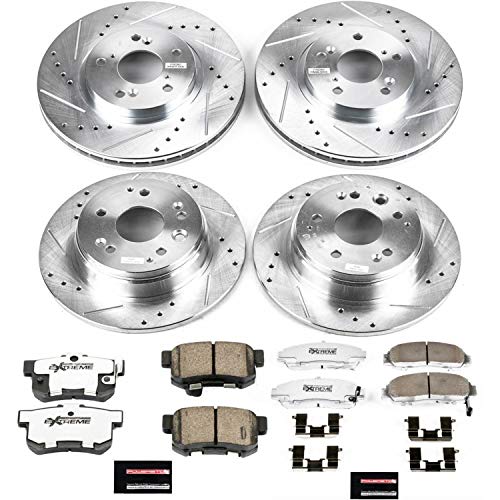 Power Stop K2295-26 Z26 Carbon Fiber Brake Pads Front and Rear with Drilled & Slotted Brake Rotors Kit For Acura TL 1999-2003 [Model Specific]