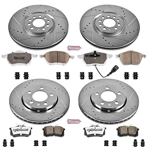 Power Stop K916-26 Z26 Carbon Fiber Brake Pads Front and Rear with Drilled & Slotted Brake Rotors Kit For Audi TT Quattro, VW Golf, VW Jetta [Model Specific]