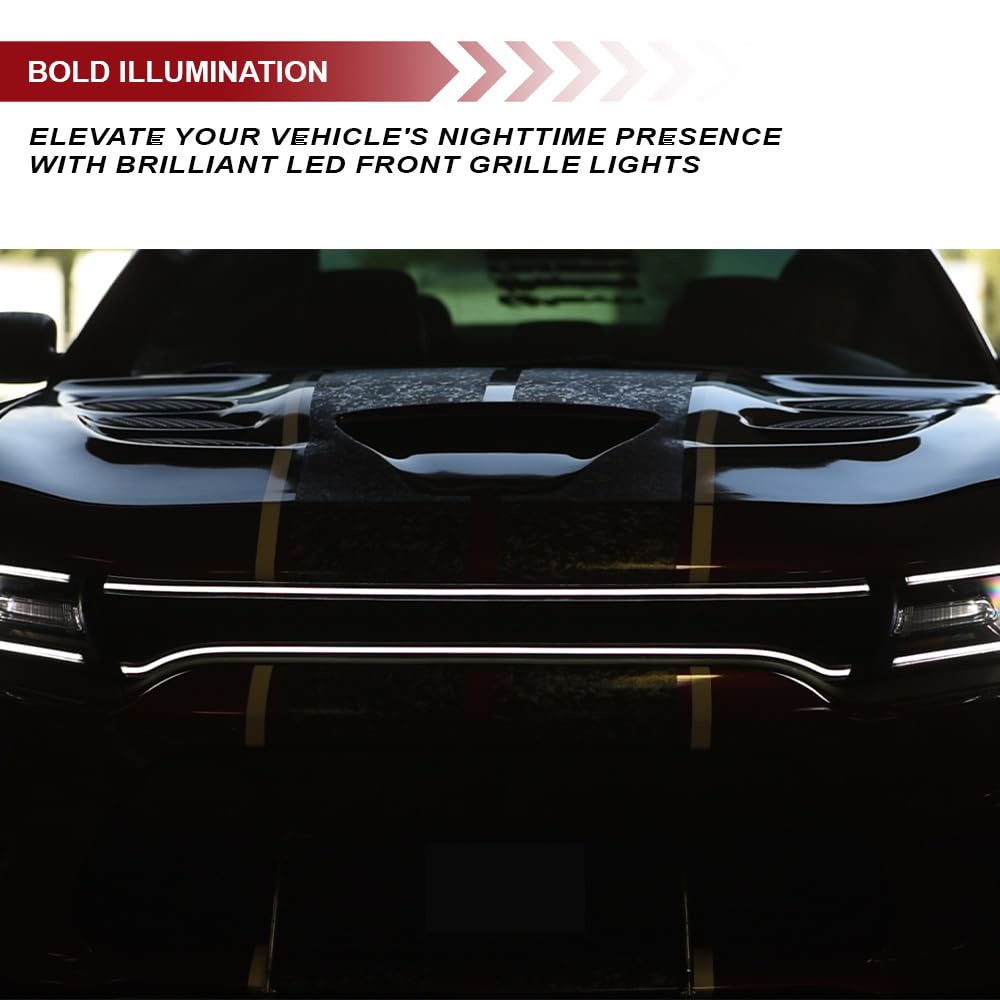 HEX Style Armordillo Honeycomb Mesh LED Front Grille|Compatible With 2015-2023 Dodge Charger|8734995|ABS Plastic|Matte Black|Front Hood Bumper Grille With LED Light Bar