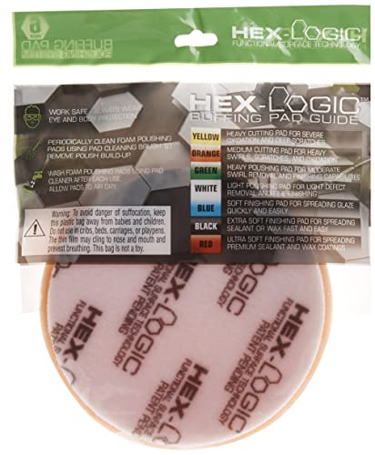 Chemical Guys BUFX_102_HEX6 BUFX_102HEX6 Hex-Logic Medium-Heavy Cutting Pad, Orange (6 Inch Backing Plates Made for 6.5 Inch Pad), 1 Pad Included