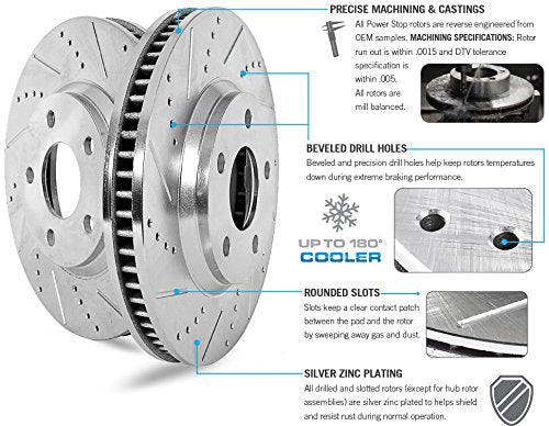 Power Stop K4087 Z23 Carbon Fiber Brake Pads with Front and Rear Drilled & Slotted Brake Rotors Kit