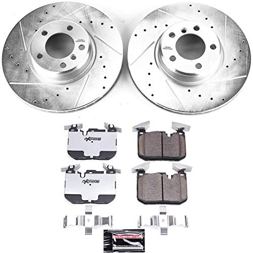 Power Stop K6653-26 Z26 Carbon Fiber Brake Pads with Drilled & Slotted Brake Rotors Kit and 1 Front Sensor Wire