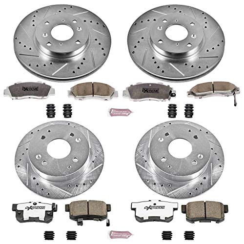 Power Stop K1238-26 Z26 Carbon Fiber Brake Pads Front and Rear with Drilled & Slotted Brake Rotors Kit For Acura CL 1998-1999 [Model Specific]