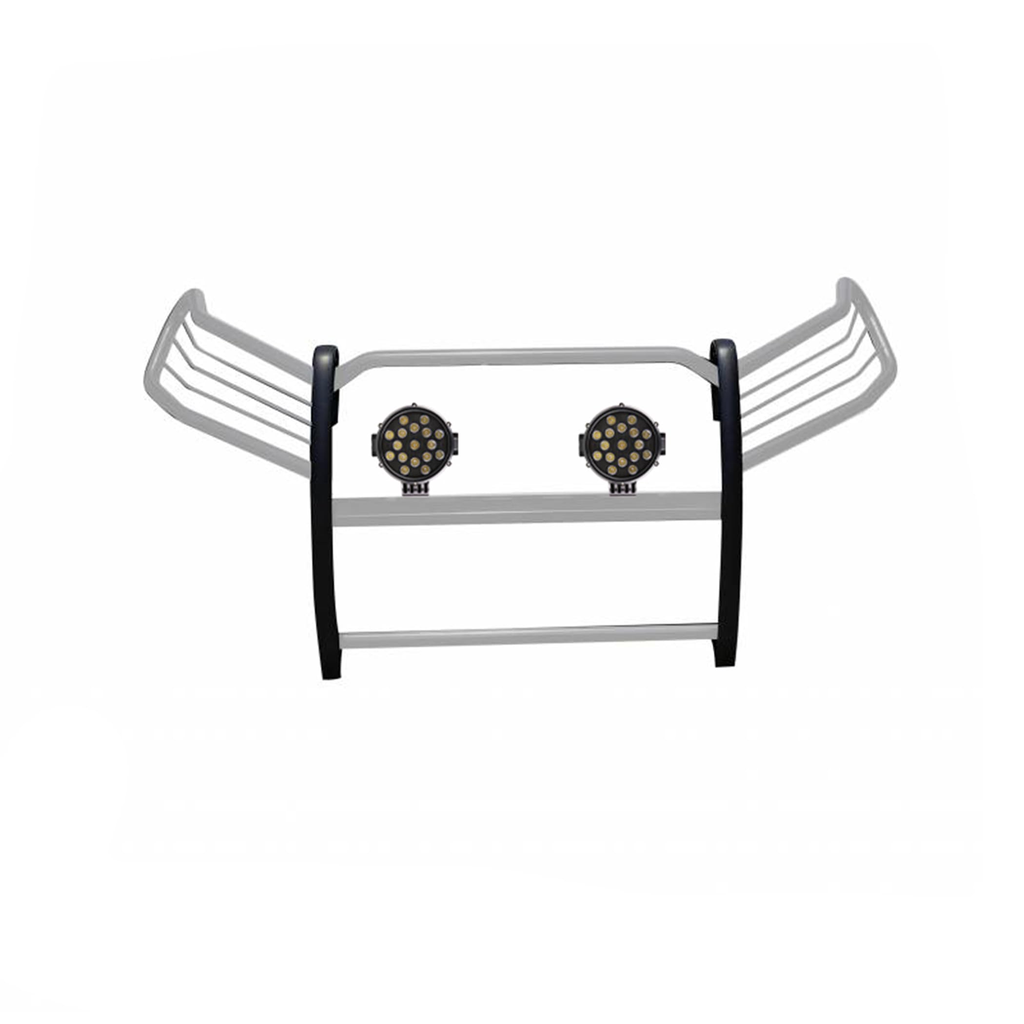 Bumper Guard Modular Black Horse Grille brush Stainless Steel Come With pair of 7.0"Dia.LED Lights with Black Trim Rings Compatible with 2019-2024 Toyota RAV4-17A093904MSS-PLB