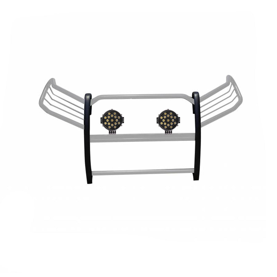 Bumper Guard Modular Black Horse Grille brush Stainless Steel Come With pair of 7.0"Dia.LED Lights with Black Trim Rings Compatible with 2019-2024 Toyota RAV4-17A093904MSS-PLB