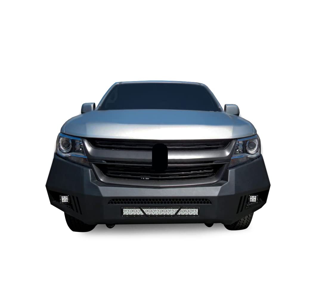 Black Horse Armour Front Heavy Duty Bumper w/ 20in LED Light Bar, 2 sets of 4in cube lights Armour I Front Bumper Matte Black Compatible with 15-20 Chevrolet Colorado (Excludes ZR2 model)-AFB-CO15-KIT