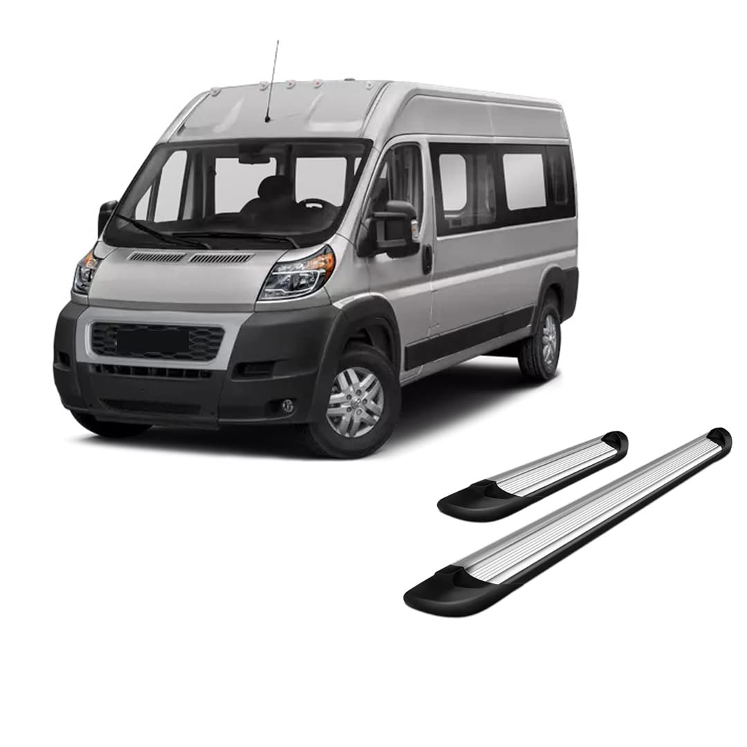 Transporter Black Horse Running Boards Silver Compatible with 2014-2025 Ram ProMaster 1500|2014-2025 Ram ProMaster 2500|2014-2025 Ram ProMaster 2500|2014-2025 Ram ProMaster 3500-TR-D13596S