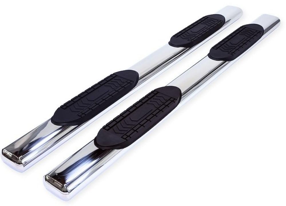 Ford F-150 Crew Cab TrailFX A8210S Truck Running Boards Fits 2009-2014 Oval 6 Inch Straight Side Bars with Step Pads Polished Stainless Steel Welded End Caps Rocker Panel Mount