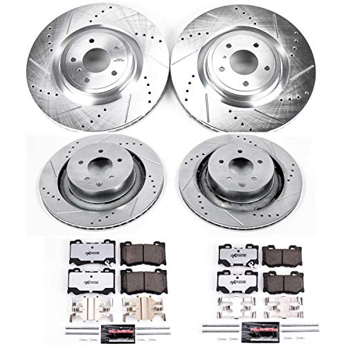 Power Stop K4138-26 Z26 Carbon Fiber Brake Pads Front and Rear with Drilled & Slotted Brake Rotors Kit For INFINITI G37, INFINITI Q60, Nissan 3, Nissan 370Z, Niss [Model Specific]