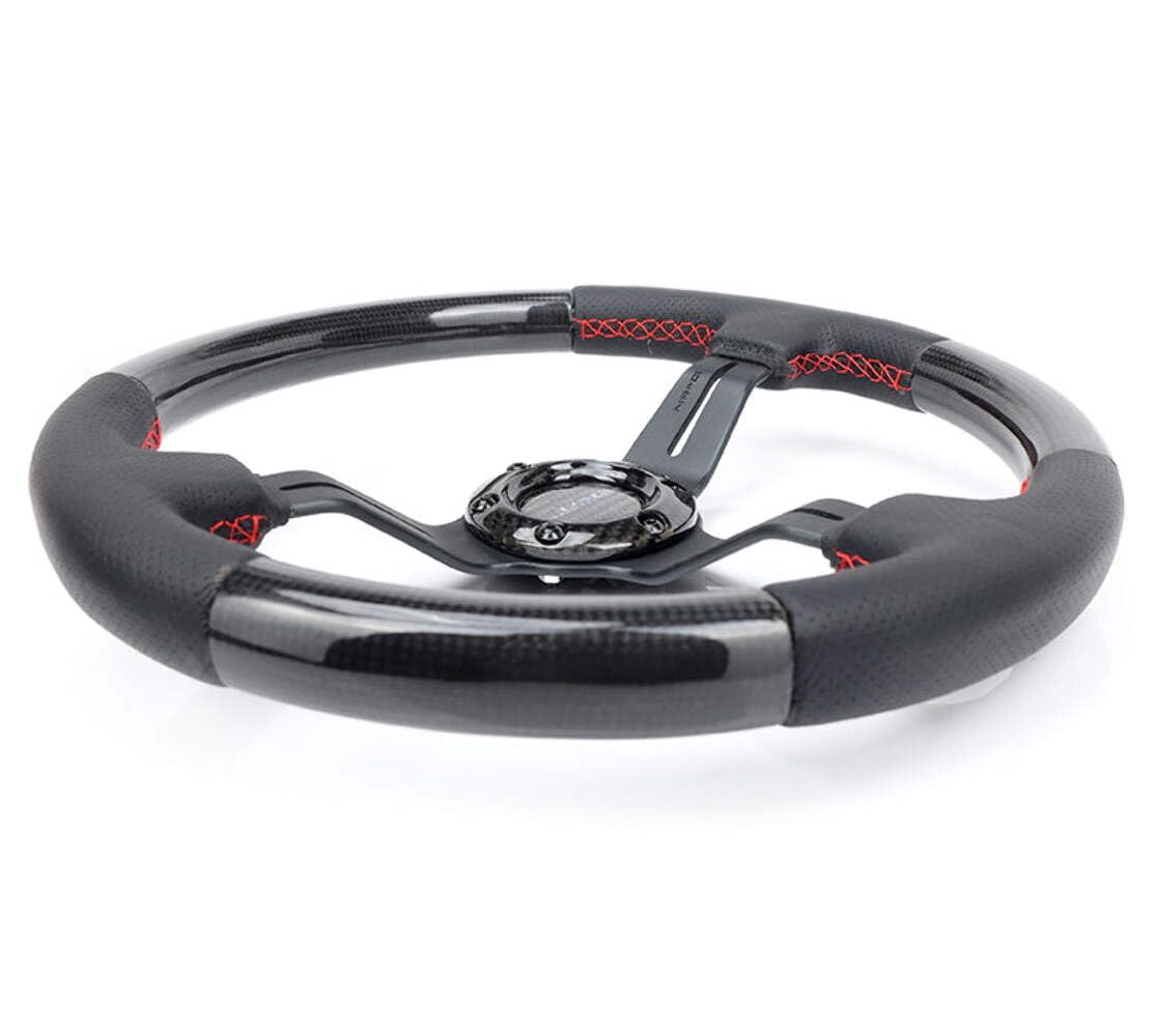 NRG Innovations Carbon Fiber NRG-ST-010CFRS Steering Wheel 1.5" Deep Dish, Leather Wrapped, 6 X 70 PCD, Black Anodized