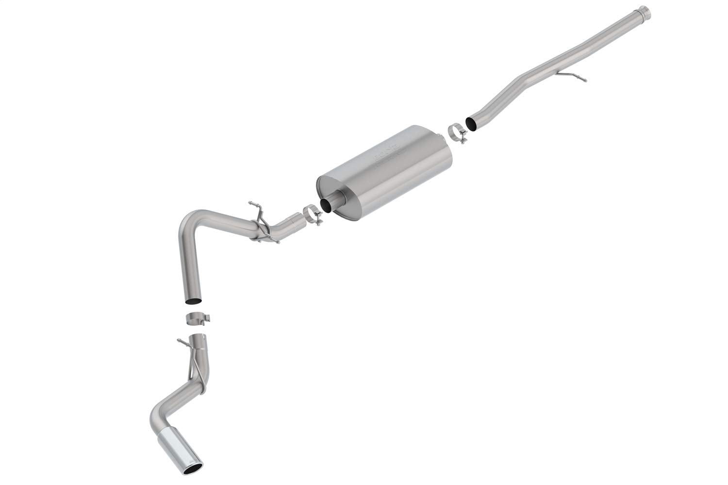 Touring Borla Cat-Back Exhaust System 3 in. Into Muffler True Dual 4.0 in. x 11.50 in. Single Rolled Angle-Cut Tip Truck Side Exit Exhaust System