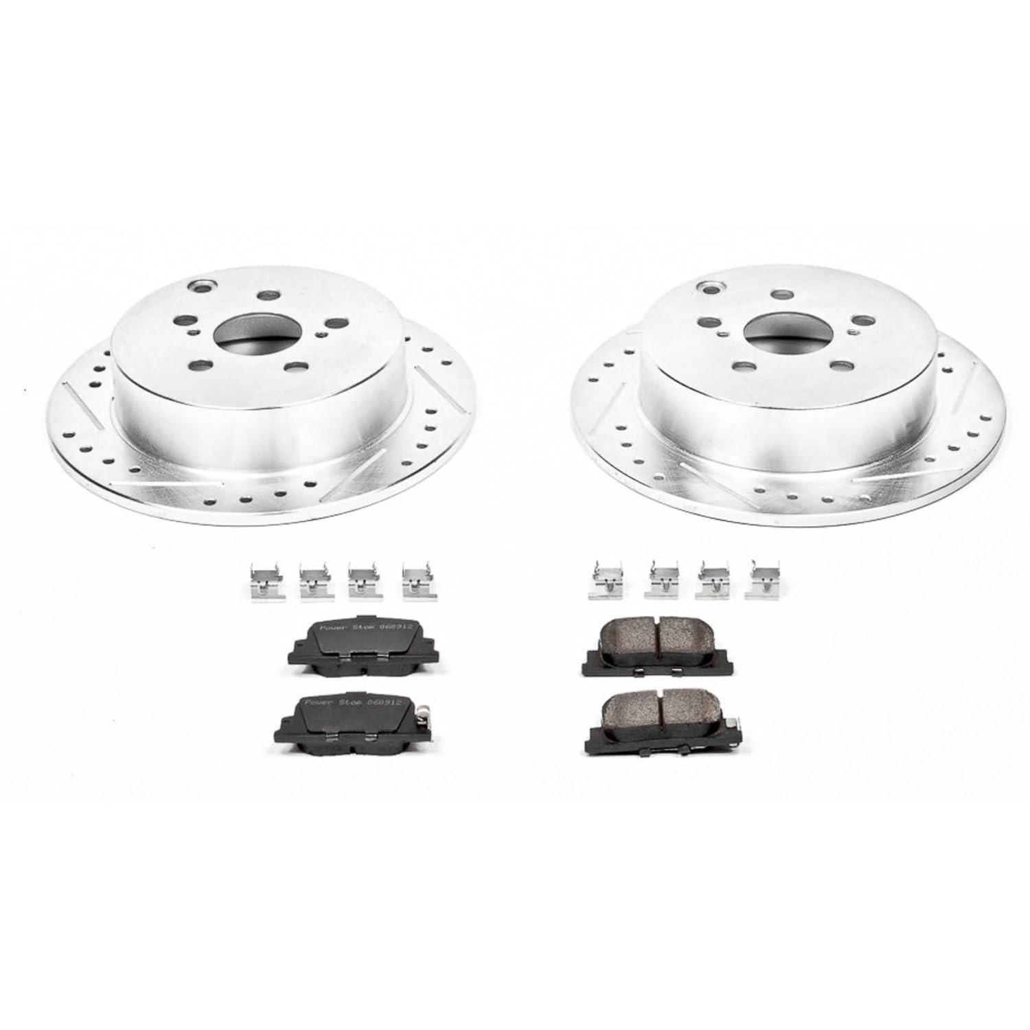Rear Power Stop K2319 Z23 Carbon Fiber Brake Pads with Drilled & Slotted Brake Rotors Kit For Scion tC 2005-2010 [Model Specific]