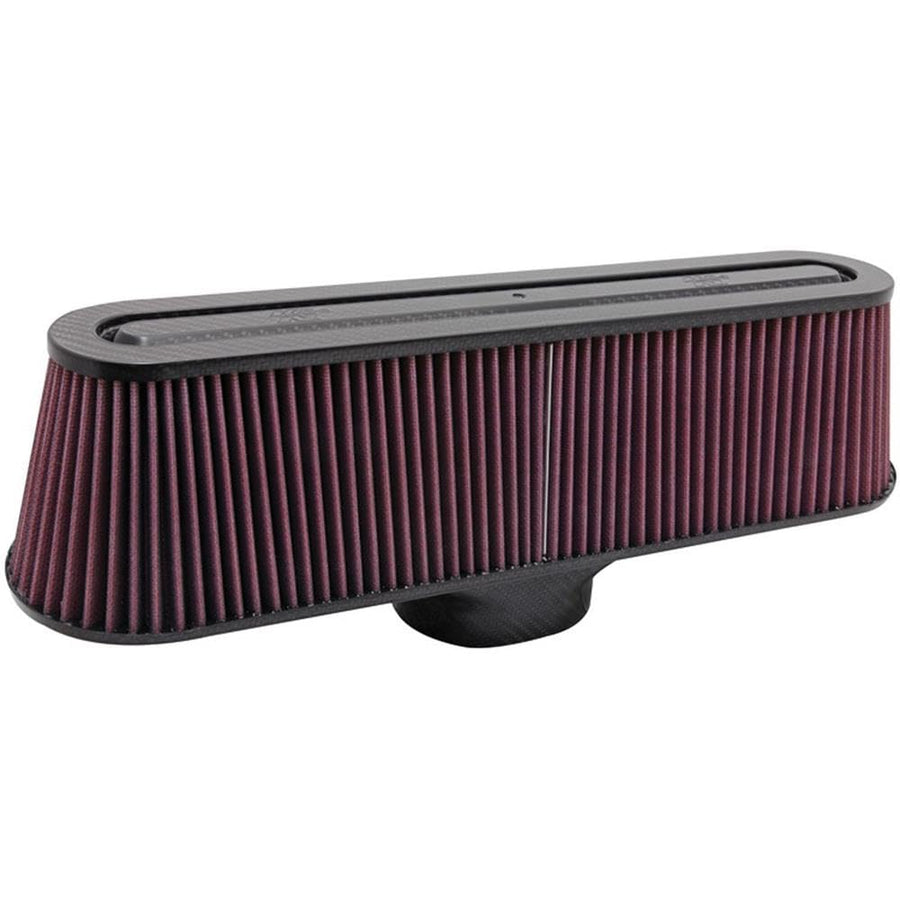 High-Flow K&N Original Lifetime Universal Air Filter - Carbon Fiber Top and Base: High Performance, Premium, Washable: Filter Height: 4.8125 In, Flange Length: 2 In, Shape: Oval Straight, RP-5135