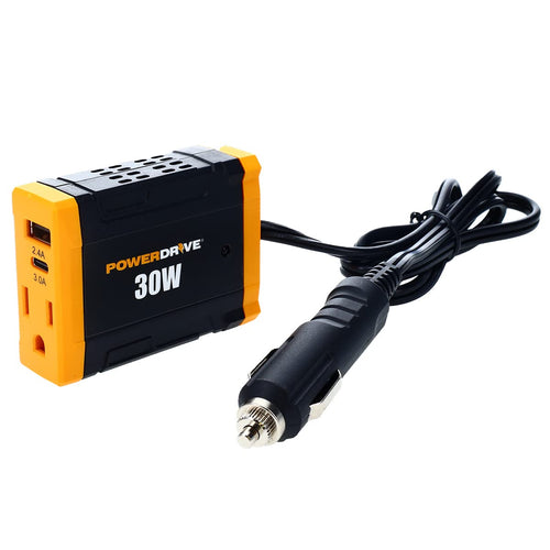 PowerDrive 30 Watt PWD30 Car Plug Adapter Power Inverter 12v DC to 110v AC Slim Converter