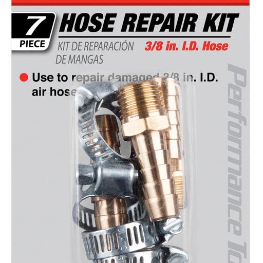 Brass Performance Tool M479 Air Hose Repair Kit - Includes Splicer, Ends, and Clamps for 3/8 I.D. Hose - 1/4-Inch Male NPT Connection