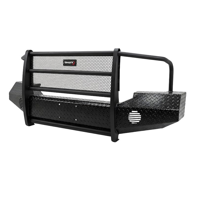 Bumper Trail FX FX3002A, One Piece Design, Direct Fit, With Grille Guard/Grille Mesh/Auxiliary Light Cutouts, Without Winch Mount, Gloss Black, Steel, Fits 2005-2007 Ford F-250/350/450/550 Super Duty