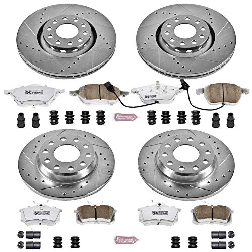 Power Stop K2777-26 Z26 Carbon Fiber Brake Pads Front and Rear with Drilled & Slotted Brake Rotors Kit For Audi A4 2002-2006, Audi A4 Quattro 2002-2006 [Model Specific]