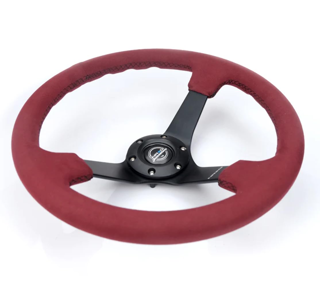 NRG Innovations Reinforced NRG-RST-036MB-BUA Steering Wheel - 350mm (3' deep) Burgundy Alcantara with Black Baseball Stitching Matte Black Spoke