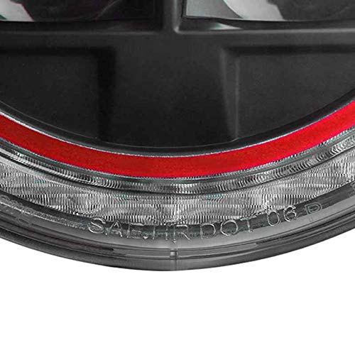 Spec-D Tuning 7" Round Black Halo Led Projector Headlight red Rim Strip Jeep Land Rover Head Light Assembly