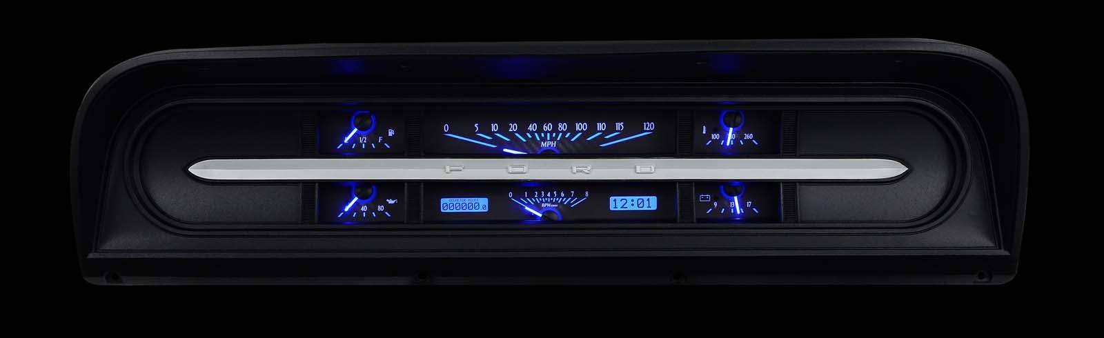 VHX-67F-PU-C-B Dakota Digital Compatible with 1967-72 Ford Pickup Truck VHX Analog Gauge System with Carbon Fiber Style and Blue Backlighting