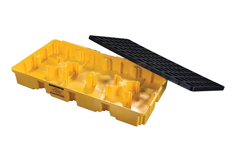 2 Eagle Drum Spill Platform with Drain and Forklift Pockets, 26.25"x51"x6.5", 30 Gallon Sump, 5,000 lbs. Load Capacity Containment Tray, Made in USA, Yellow, 1632D