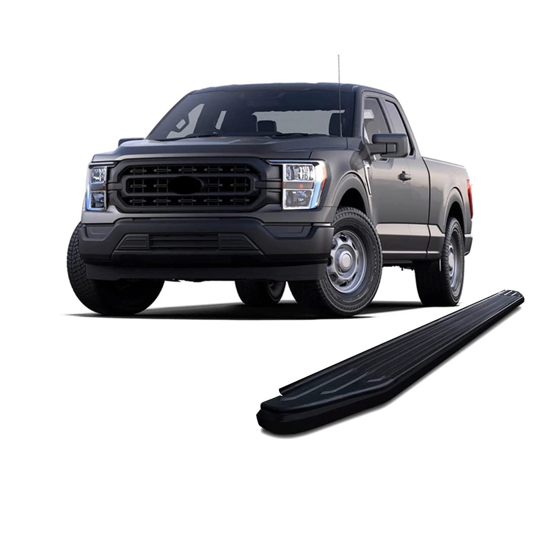 Peerless Black Horse Running Boards Compatible with 2017-2023 Ford F-250/F-350/F-450/F-550 Super Duty|2015-2023 Ford F-150-PR-F279BK