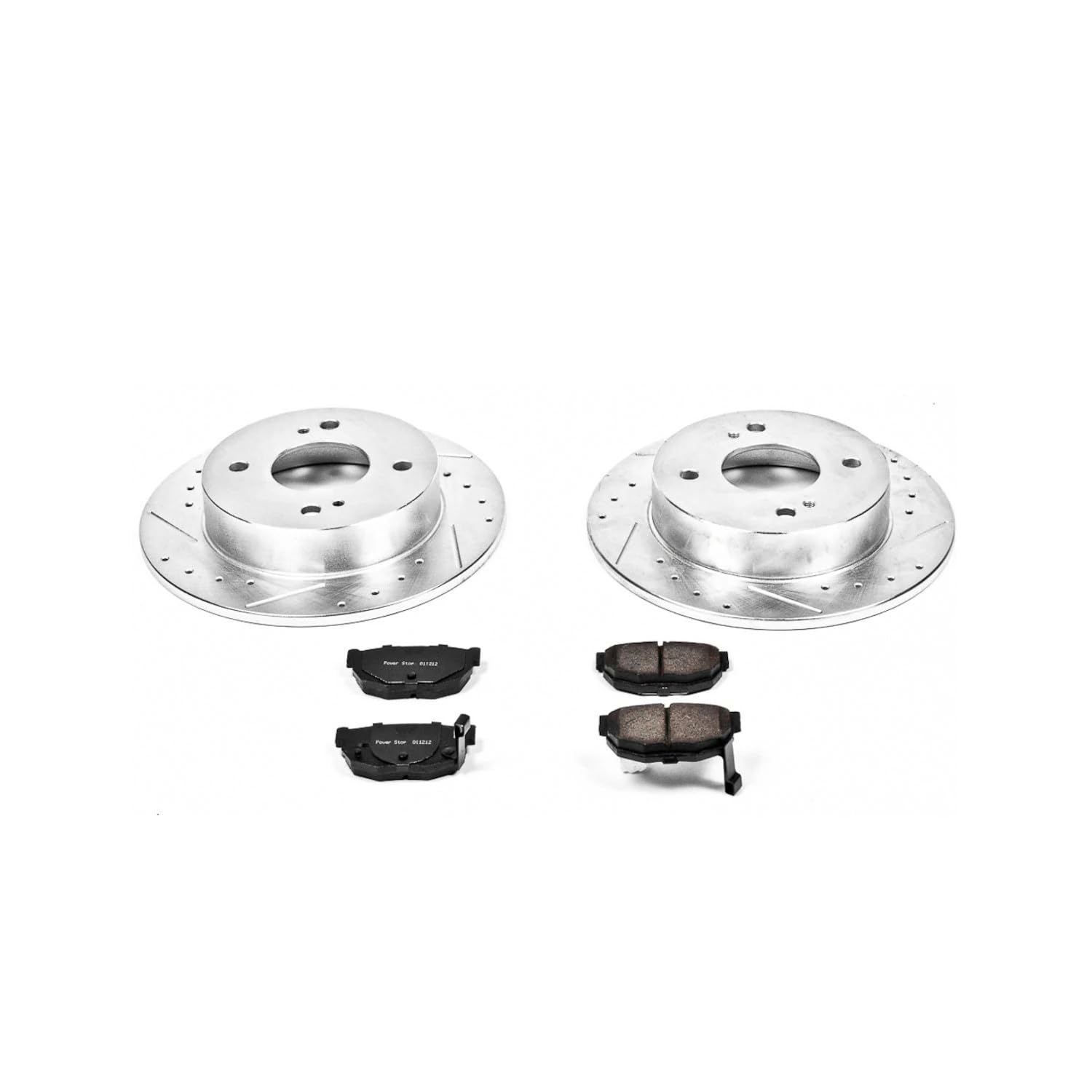 Rear Power Stop K659 Z23 Carbon Fiber Brake Pads with Drilled & Slotted Brake Rotors Kit For Nissan 240SX 1989-1998 [Model Specific]