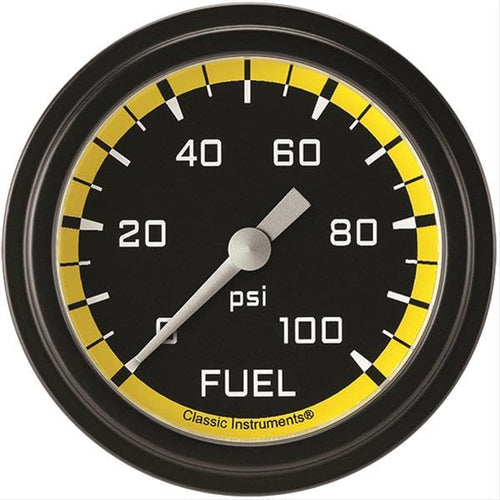 AX346YBLF Classic Instruments AutoCross Yellow 2-5/8" Fuel Pressure Gauge, 100 psi