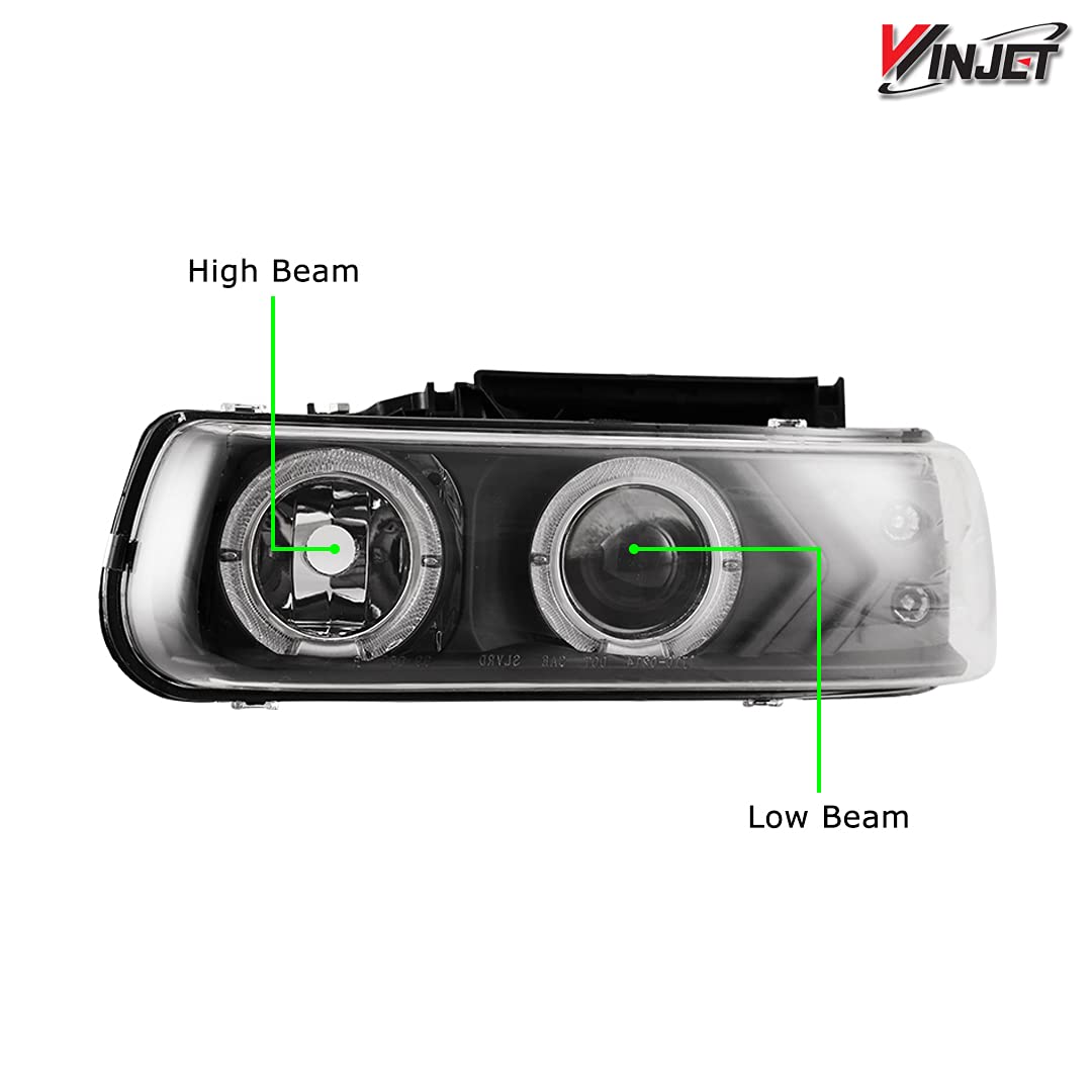 Winjet LED DRL Halo Projector Headlights Compatible with [1999-2002 Silverado] [2000 2001 2002 2003 2004 2005 2006 Suburban/Tahoe]