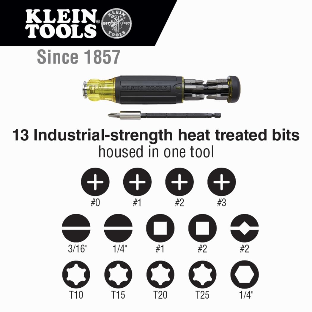 Klein Tools Multi-Bit Screwdriver 32303 / Nut Driver, Impact Rated 14-in-1 Magnetic Screwdriver Set Phillips, Slotted, Square, Combo, Torx