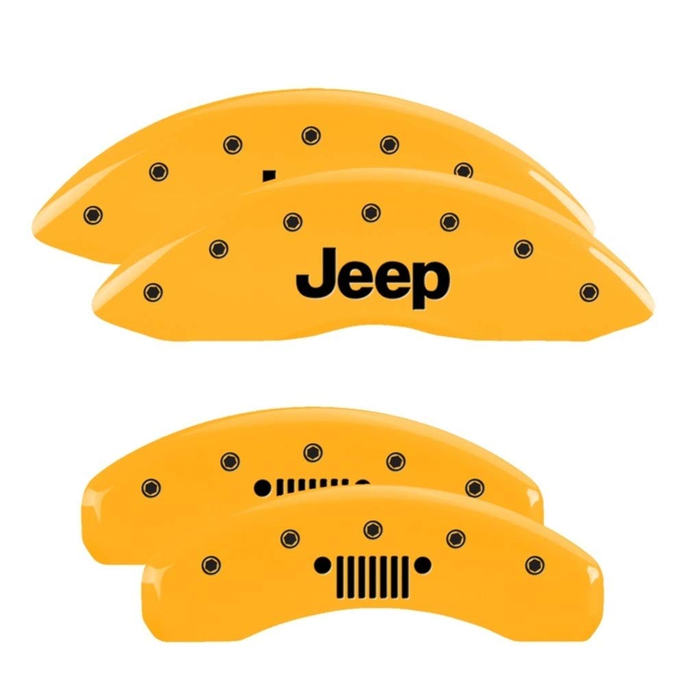 MGP Caliper Covers 42020SJPLYL Yellow Powder Coat Finish, Black Characters, JEEP/JEEP Grill Logo Set of 4