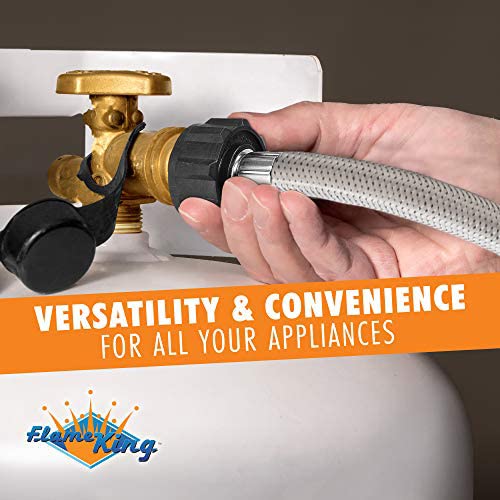 5-FT Flame King Steel Braided Hose, 1 lb to 20 lb Propane Tank Adapter, Connects Portable Appliances to Standard Propane Tanks with QCC1/Type1 Tank
