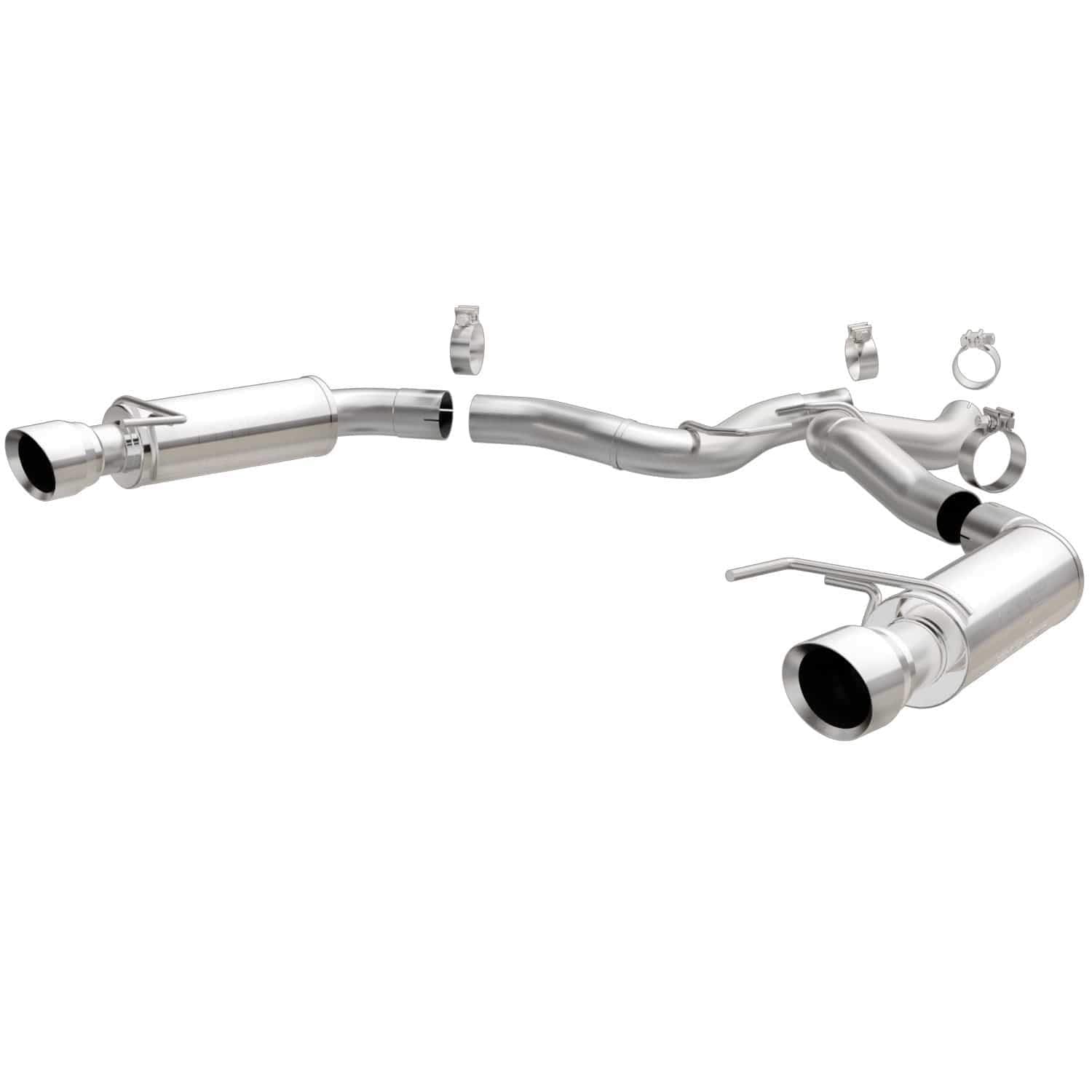 Axle-Back MagnaFlow Performance Exhaust System 19103 - Competition Series, Stainless Steel 3in Main Piping, Dual Split Rear Exit, Polished Finish 4.5in Exhaust Tip - Mustang Performance Exhaust Kit